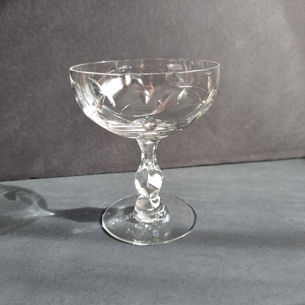 Tiffin-Franciscan Etched Crystal Tall Sherbet Champagne Glass 4.5" Elegant Stem